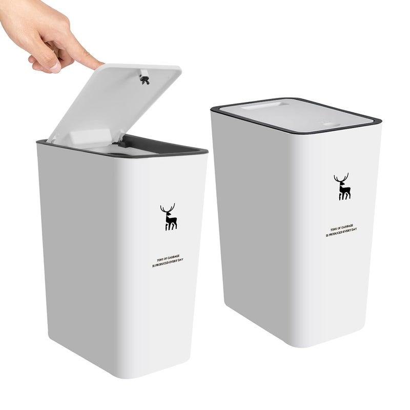 XPIY Trash Can with Lid, 2 Pack 4 Gallons/15 Liters Garbage Can with Press Top, Small Trash Can Dog Proof, Plastic Trash Bin, Waste Basket for Bathroom|Kitchen|Bedroom|Office (2, White) - Image 1